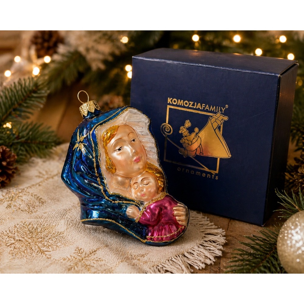 Komozja Polish Glass Nativity Ornament Mary Baby Jesus Hand Blown 5"